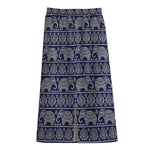 White And Blue Indian Elephant Print Cotton Front Slit Maxi Skirt
