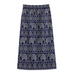 White And Blue Indian Elephant Print Cotton Front Slit Maxi Skirt