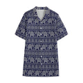 White And Blue Indian Elephant Print Cotton Hawaiian Shirt