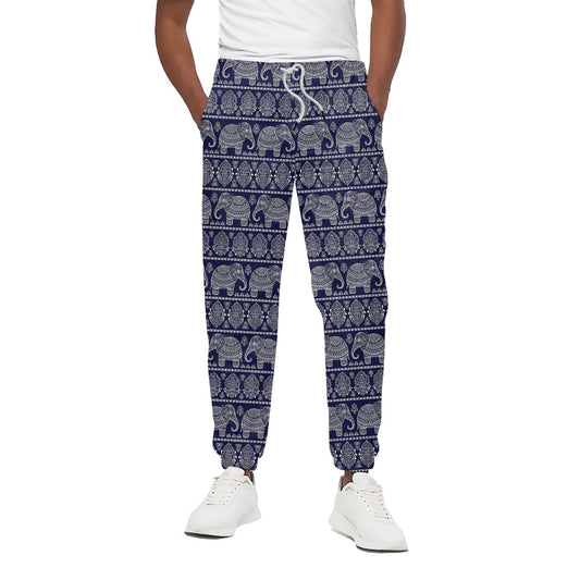 White And Blue Indian Elephant Print Cotton Pants