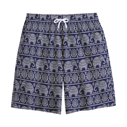White And Blue Indian Elephant Print Cotton Shorts