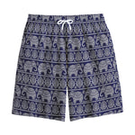 White And Blue Indian Elephant Print Cotton Shorts