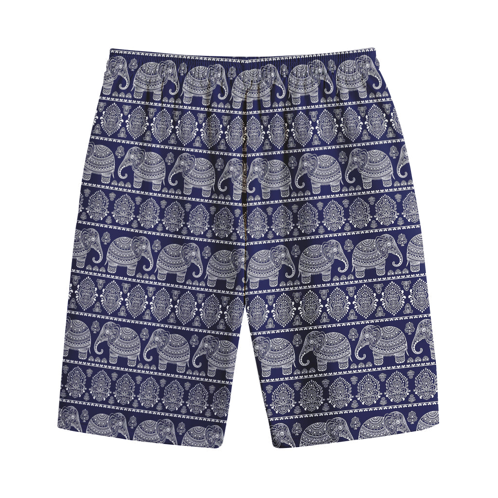 White And Blue Indian Elephant Print Cotton Shorts
