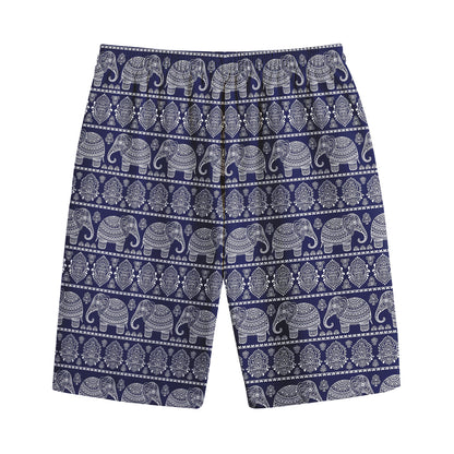 White And Blue Indian Elephant Print Cotton Shorts