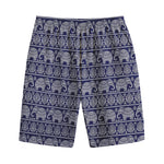 White And Blue Indian Elephant Print Cotton Shorts