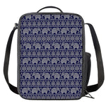 White And Blue Indian Elephant Print Crossbody Lunch Bag