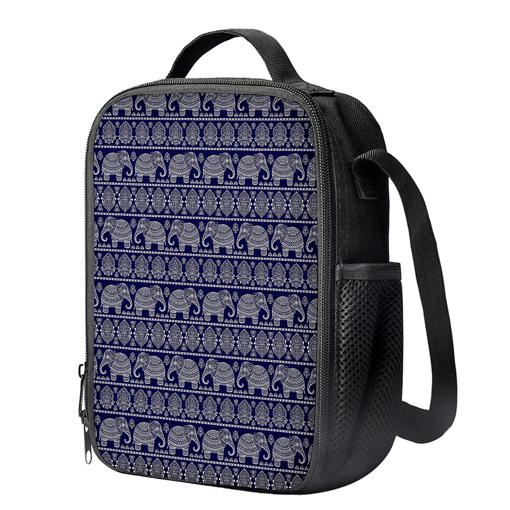 White And Blue Indian Elephant Print Crossbody Lunch Bag