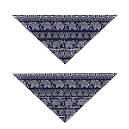 White And Blue Indian Elephant Print Dog Bandana