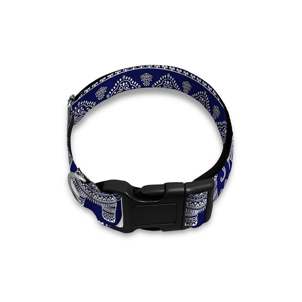 White And Blue Indian Elephant Print Dog Collar