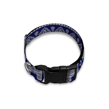 White And Blue Indian Elephant Print Dog Collar