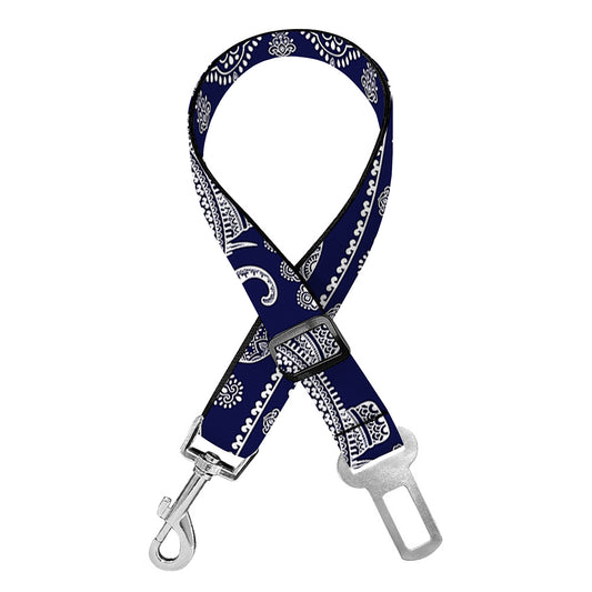 White And Blue Indian Elephant Print Dog Seat Belt