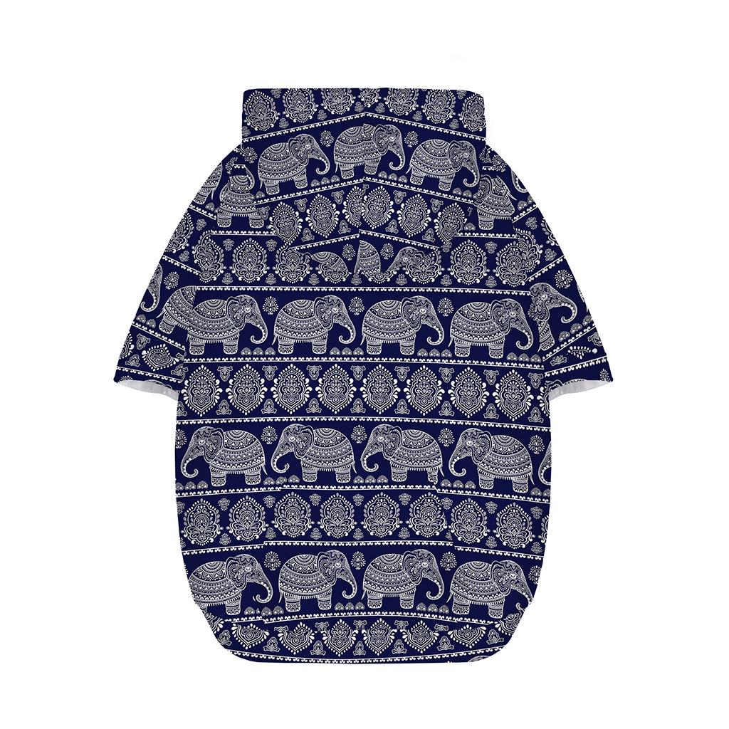 White And Blue Indian Elephant Print Dog Zip Up Hoodie