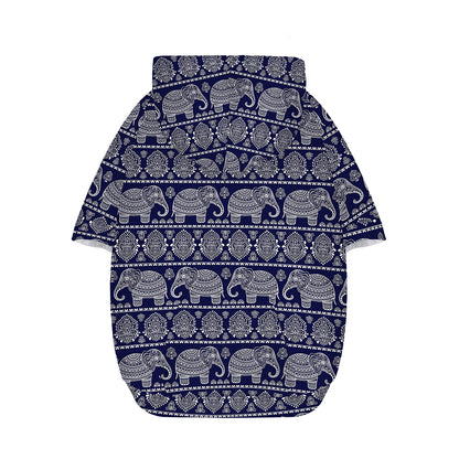 White And Blue Indian Elephant Print Dog Zip Up Hoodie