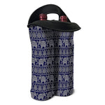 White And Blue Indian Elephant Print Double Neoprene Wine Tote