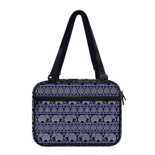 White And Blue Indian Elephant Print Double Strap Bible Bag