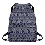 White And Blue Indian Elephant Print Drawstring Backpack