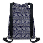 White And Blue Indian Elephant Print Drawstring Backpack