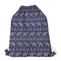 White And Blue Indian Elephant Print Drawstring Bag