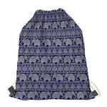 White And Blue Indian Elephant Print Drawstring Bag