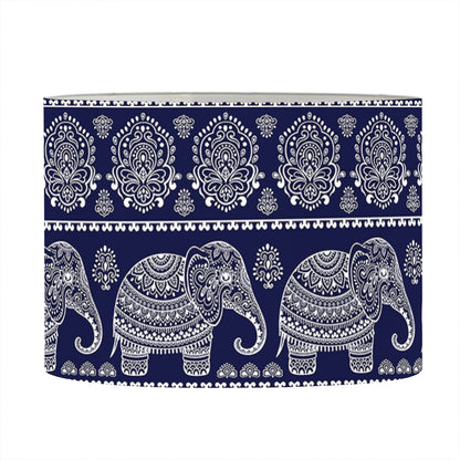 White And Blue Indian Elephant Print Drum Lamp Shade