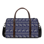 White And Blue Indian Elephant Print Duffle Bag