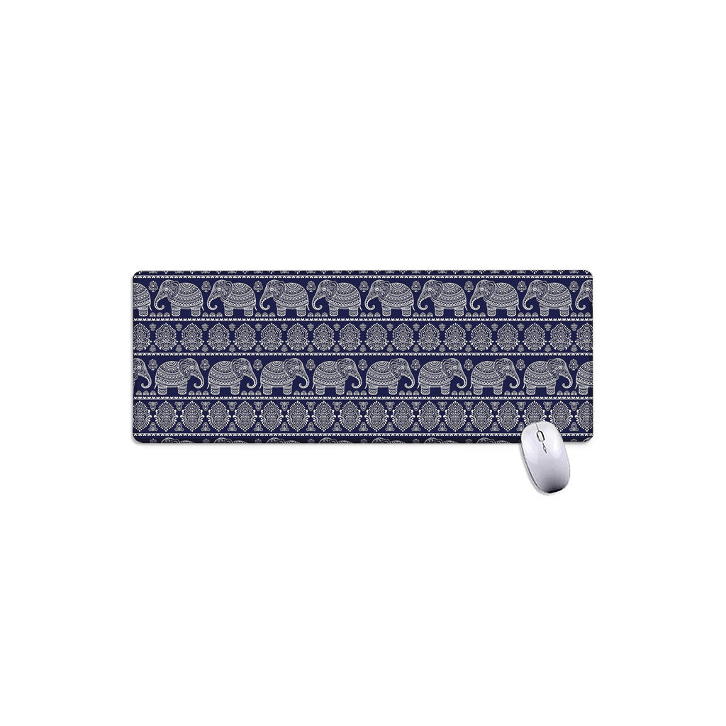 White And Blue Indian Elephant Print Extended Mouse Pad
