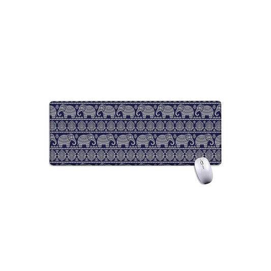 White And Blue Indian Elephant Print Extended Mouse Pad