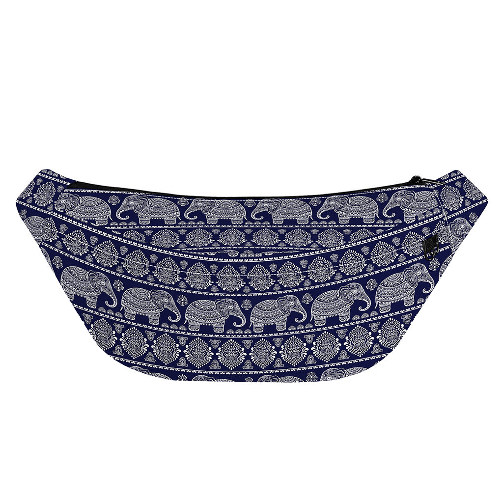 White And Blue Indian Elephant Print Fanny Pack