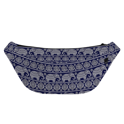 White And Blue Indian Elephant Print Fanny Pack