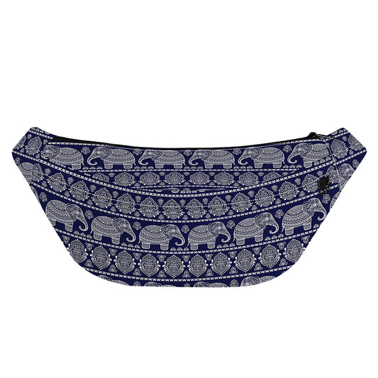 White And Blue Indian Elephant Print Fanny Pack