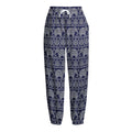 White And Blue Indian Elephant Print Fleece Lined Knit Pants
