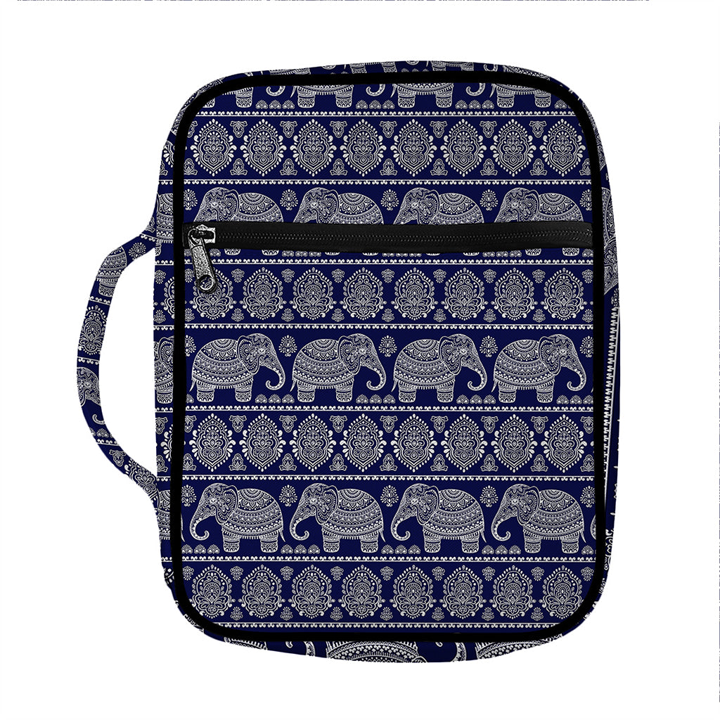 White And Blue Indian Elephant Print Front Pocket Bible Bag