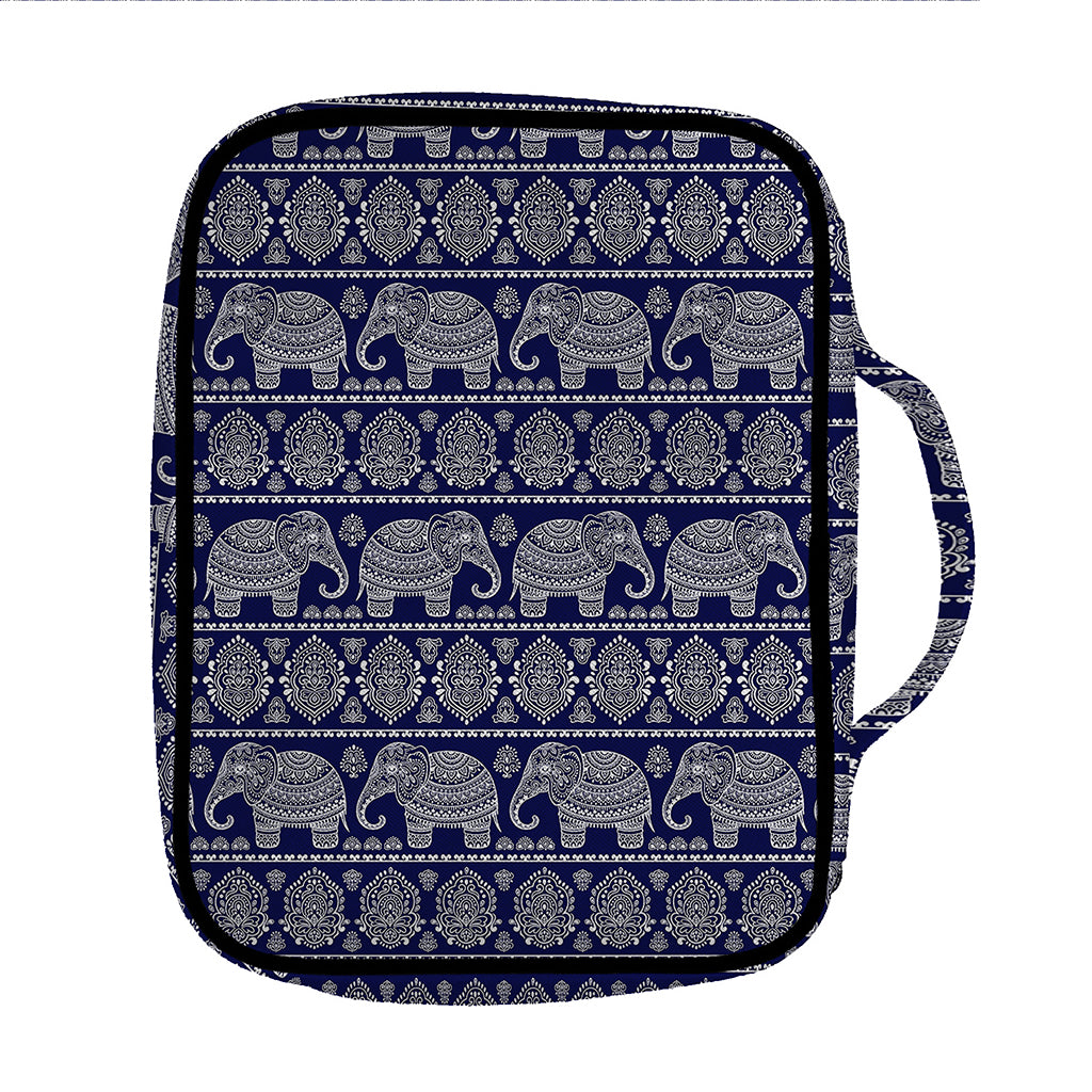 White And Blue Indian Elephant Print Front Pocket Bible Bag