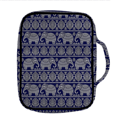 White And Blue Indian Elephant Print Front Pocket Bible Bag