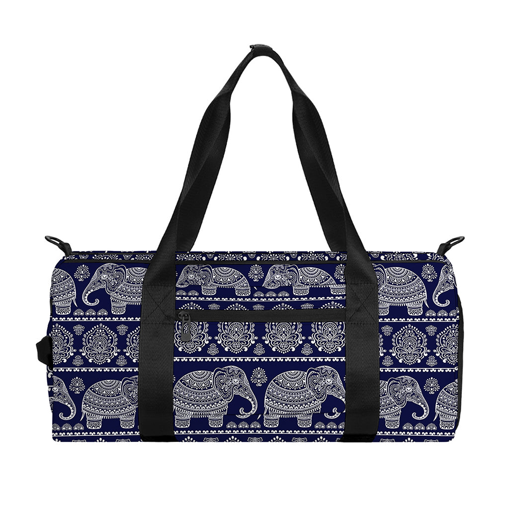 White And Blue Indian Elephant Print Gym Bag