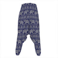 White And Blue Indian Elephant Print Hammer Pants