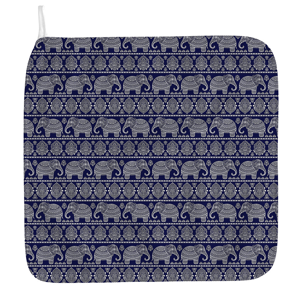 White And Blue Indian Elephant Print Hand Towel