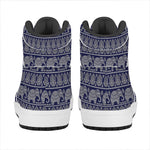 White And Blue Indian Elephant Print High Top Leather Sneakers