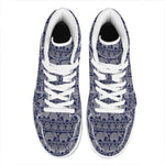 White And Blue Indian Elephant Print High Top Leather Sneakers