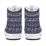 White And Blue Indian Elephant Print High Top Leather Sneakers