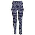 White And Blue Indian Elephant Print High-Waisted Pocket Leggings