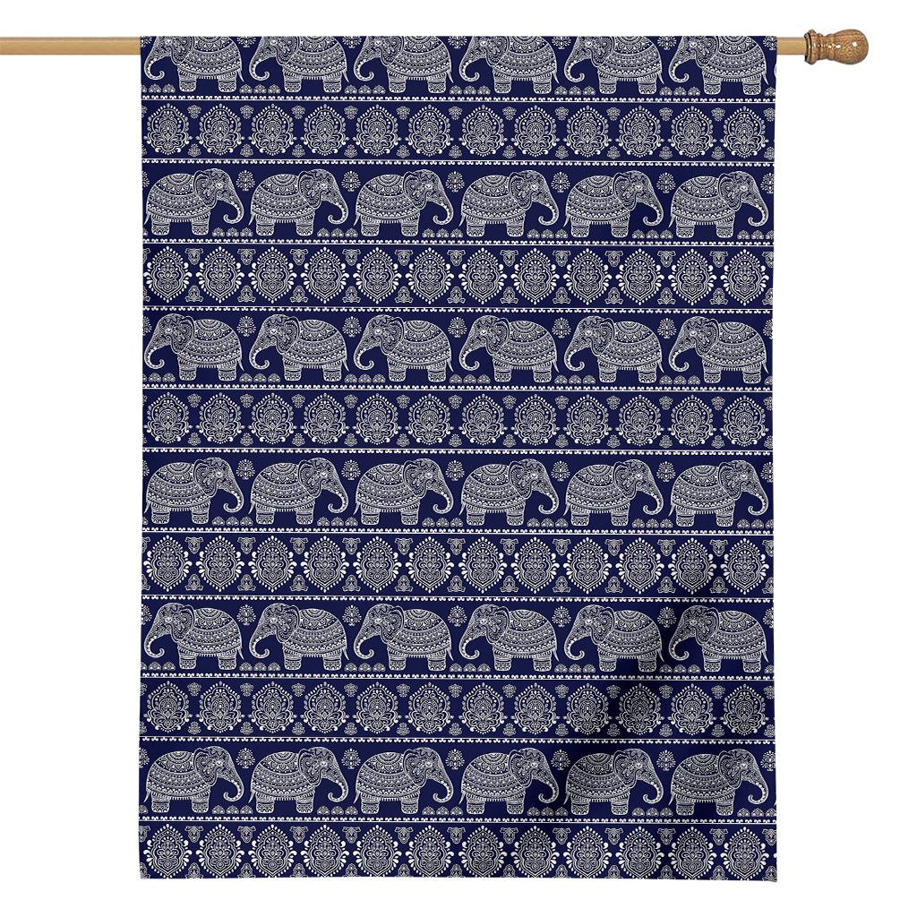 White And Blue Indian Elephant Print House Flag