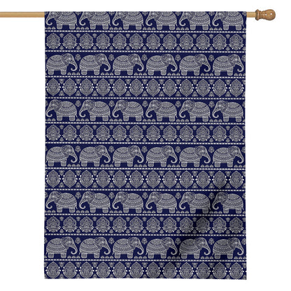 White And Blue Indian Elephant Print House Flag
