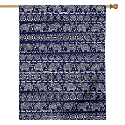 White And Blue Indian Elephant Print House Flag
