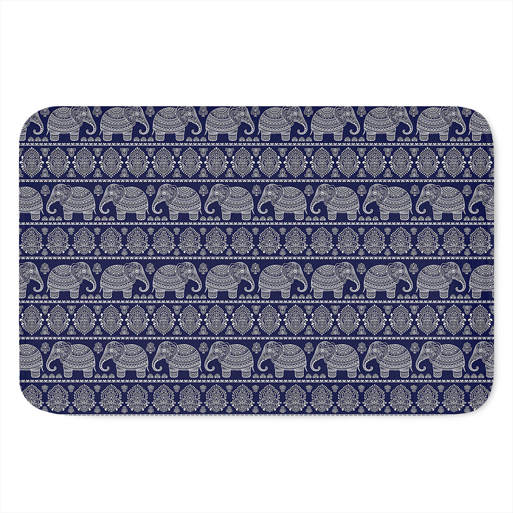 White And Blue Indian Elephant Print Indoor Door Mat
