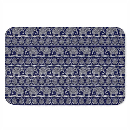 White And Blue Indian Elephant Print Indoor Door Mat