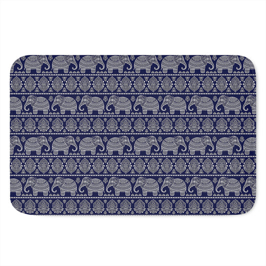 White And Blue Indian Elephant Print Indoor Door Mat