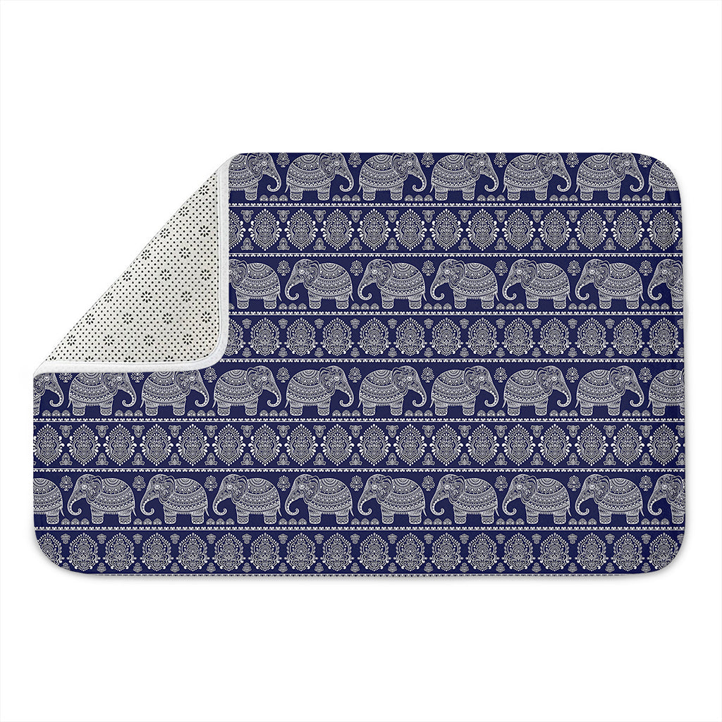 White And Blue Indian Elephant Print Indoor Door Mat
