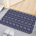 White And Blue Indian Elephant Print Indoor Door Mat