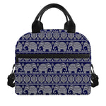 White And Blue Indian Elephant Print Insulated Lunch Bag